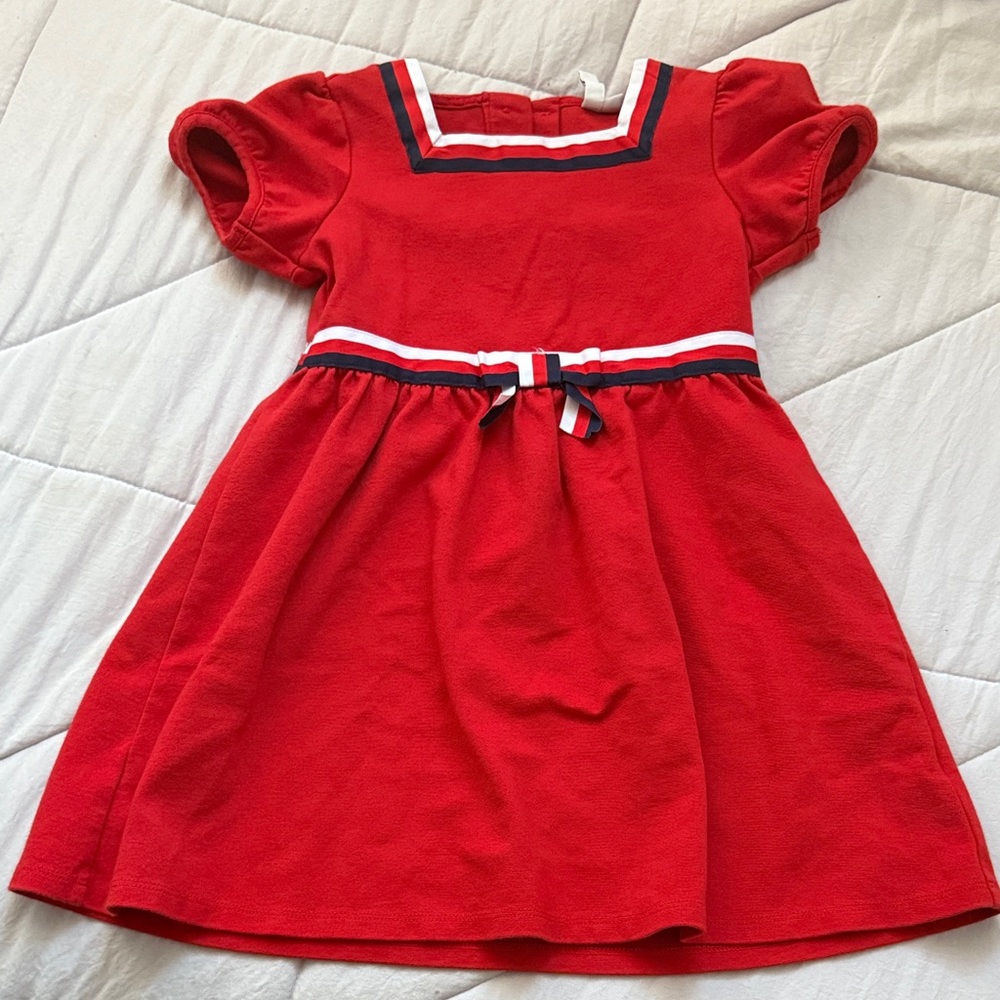 Janie and Jack Red Dress with Navy and White Trim